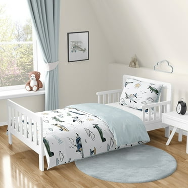 Sweet Jojo Designs Airplane Green and Blue Boy Toddler Bed Comforter 5 Piece Bedding Set