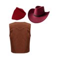 thumbnail image 3 of LiiYii Unisex Kids Western Cowboy Cowgirl Outfit Sleeveless Tassel Tops with Bandana Hats Set Burgundy 16, 3 of 4