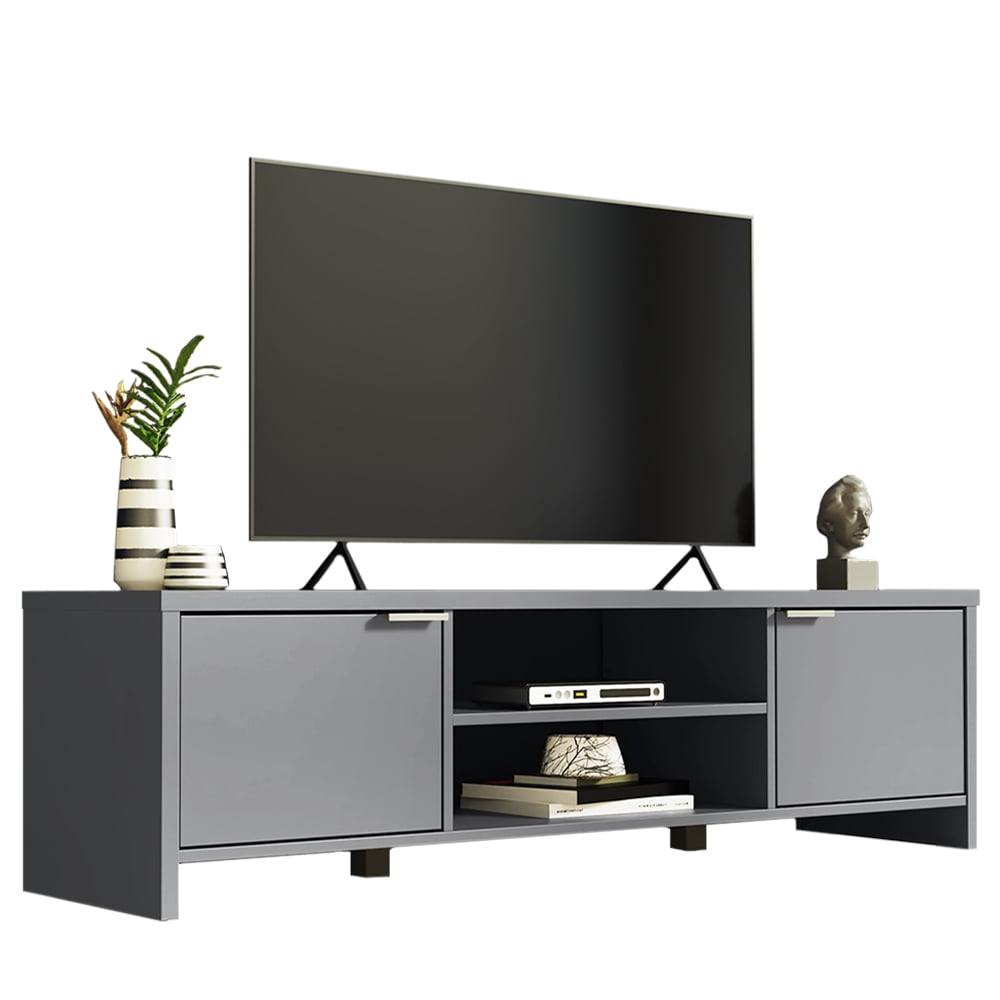 Madesa TV Stand with Cabinet Storage and Open Shelves for 55, 65 Inch Media Storage Gaming Media Console Living Room Entertainment Center  Wooden Television Cabinet - Grey