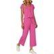 thumbnail image 4 of Top y falda Conjunto de las mujeres de la moda de color sólido suelto de manga corta con cuello en V con pantalones cortados de pierna ancha Set de bolsillo Pantalones y Top Set para las mujeres, 4 of 6