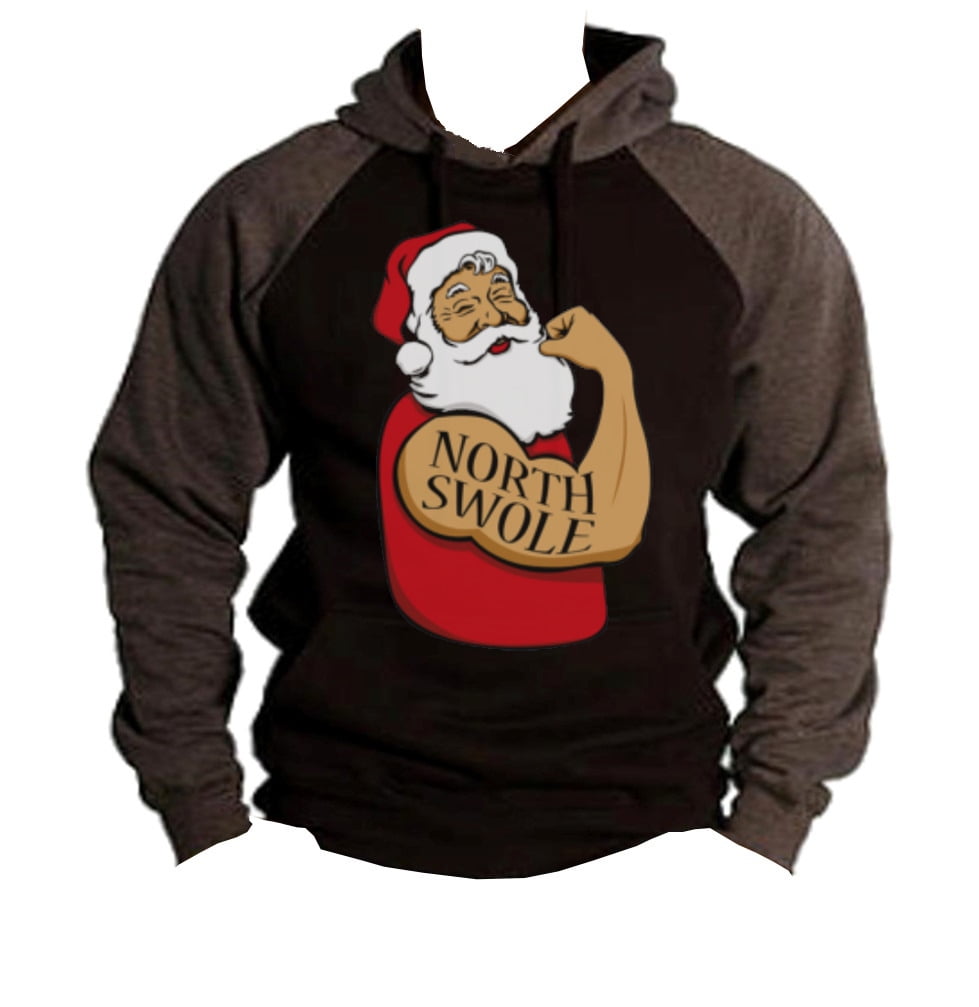 Men's North Swole Santa Claus Black/Charcoal Raglan Baseball Hoodie