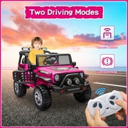 Dazone 12V Kids Ride on Jeep Car, Electric 2 Seats Off-road Jeep Ride on Truck Vehicle with Remote Control, LED Lights, MP3 Music, Pink