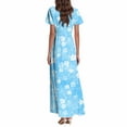 thumbnail image 6 of vigerkar Womens 2025 Summer Casual V Neck Boho Maxi Dress Flowy Aline Short Sleeve Tiered Floral Dresses Sky Blue, XXL, 6 of 7