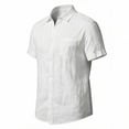 thumbnail image 6 of Men's Linen Cotton Blend Hawaiian Shirt Short Sleeve Casual Button Down Loose Fit Tropical Beach Vacation Sun Protection Travel Tops Summer Fashion Essential Gift | JASKFLY,White L, 6 of 7