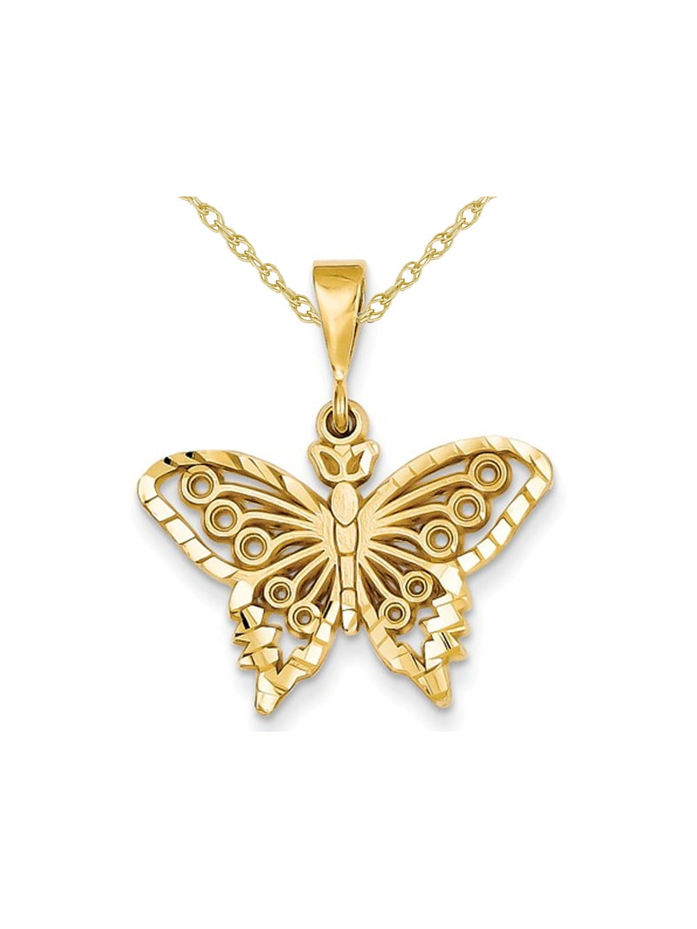Butterfly Pendant Necklace in 14K Yellow Gold with Chain