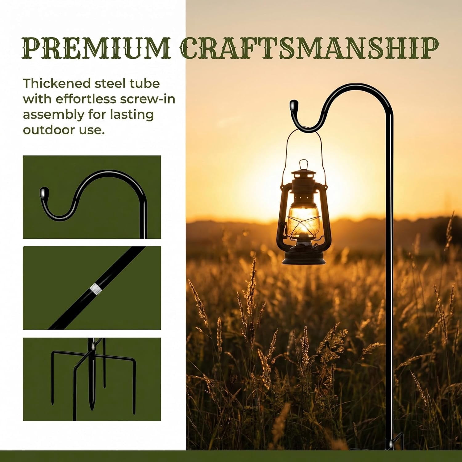 46 Inch Outdoor Rustproof Shepherd Hook, Metal Garden Hanging Hook for Bird Feeders, Plant Baskets, Lanterns, Wind Chimes, Yard Patio Lawn Decor 2 Pack