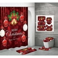 thumbnail image 5 of Juego de cortinas de ducha de Navidad para baño, 4 piezas de cortina de ducha de Navidad/alfombras de baño antideslizantes/tapa de inodoro/alfombra de baño, decoración divertida de campanas de Navidad brillar Electrónica, 5 of 5