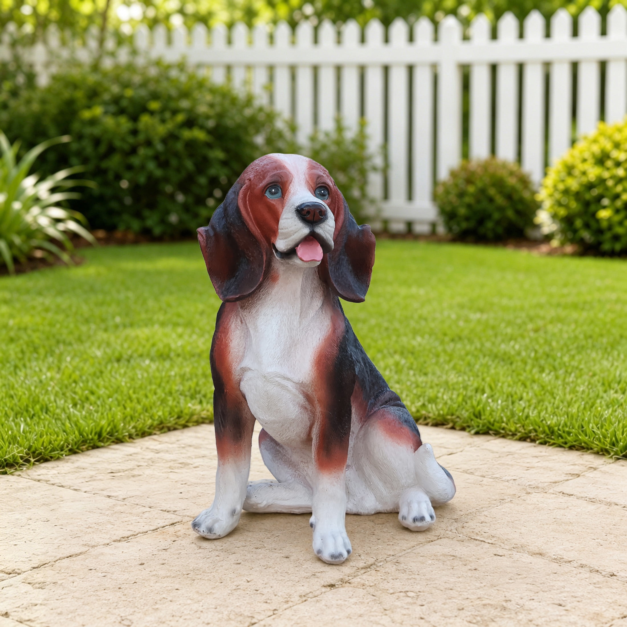 Noble House Lifelike Sitting Beagle Dog Statue, Realistic Resin Animal Figurine for Outdoor Garden Decor, Multicolor