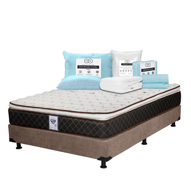 Colchón Individual Minesota Spring Air + Box + Almohada Trinity + Protector de Colchón Trinity + Juego de Sábanas