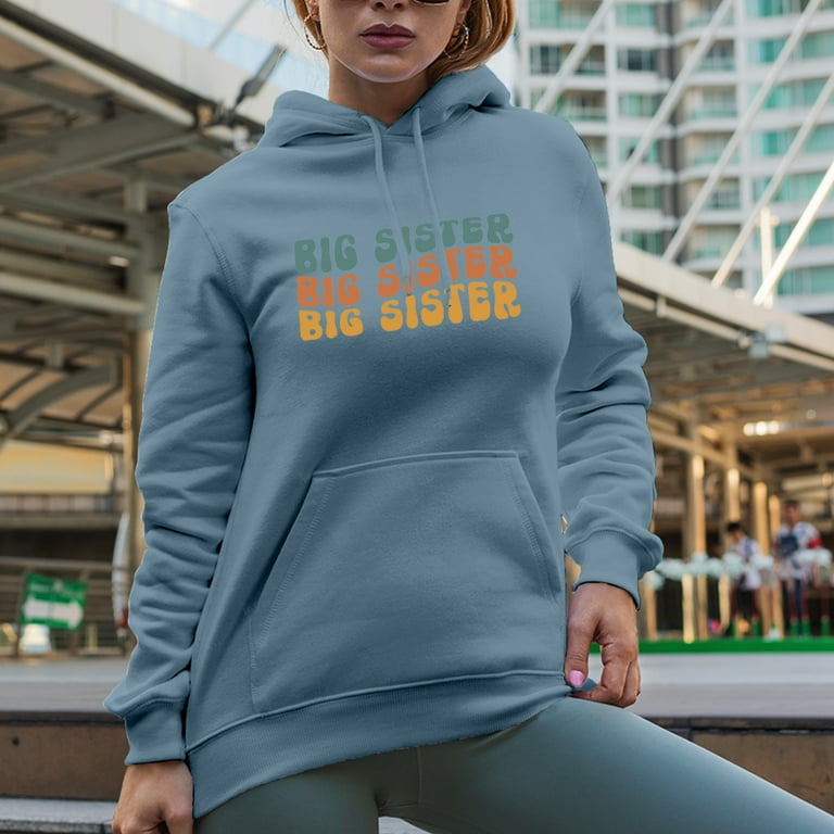 Big Sister Name for Older Sisters or Girl Siblings Groovy Retro Wavy Text Merch Gift Light Blue Hooded Sweatshirt or Hoodie 3XL Walmart