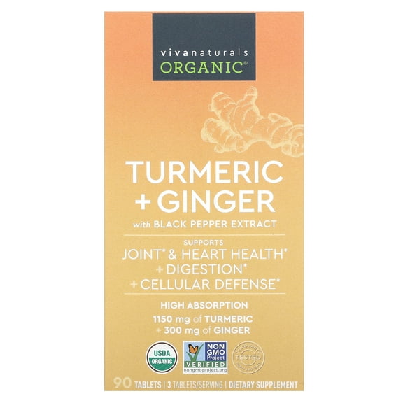Viva Naturals Organic, Turmeric   Ginger, 90 Tablets