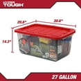 thumbnail image 3 of Hyper Tough 27 Gallon Clear Storage Bin with Red Snap Lid, Heavy Duty Plastic Storage Container, 3 of 11
