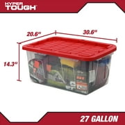 Hyper Tough 27 Gallon Clear Plastic Storage Bin with Red Snap Lid