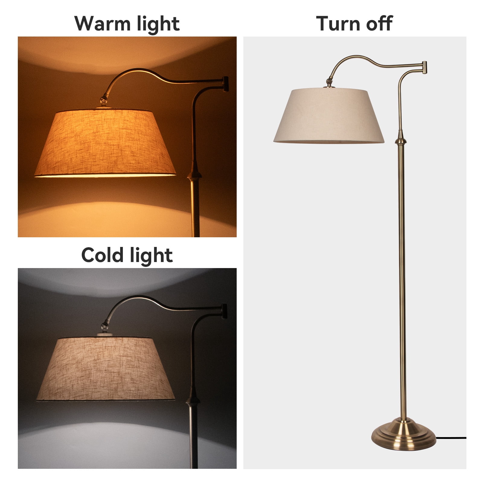 HonoDing Cantilever Floor Lamp, Standing Chandelier Floor Lamp with 180° Adjustable Swing Arm, Modern Floor Lamps with Linen Shade,Classic Lamp for Living Room Office Bedroom Reading(Bronze)