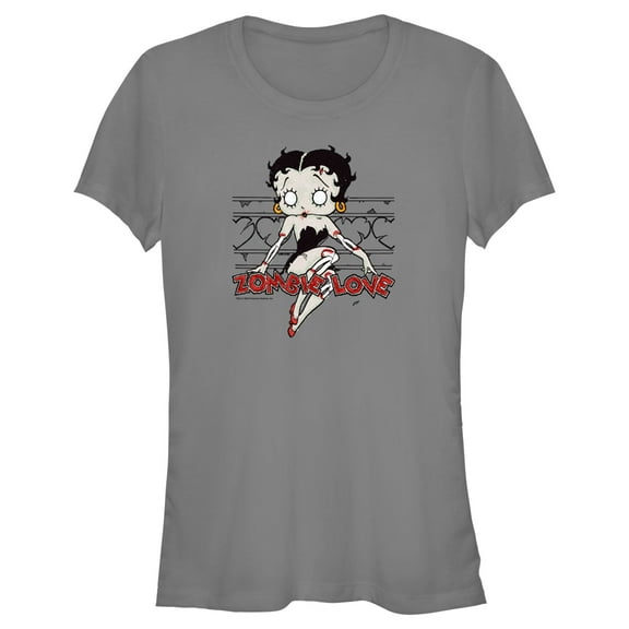 Junior's Betty Boop Halloween Zombie Love  Graphic Tee Charcoal Medium
