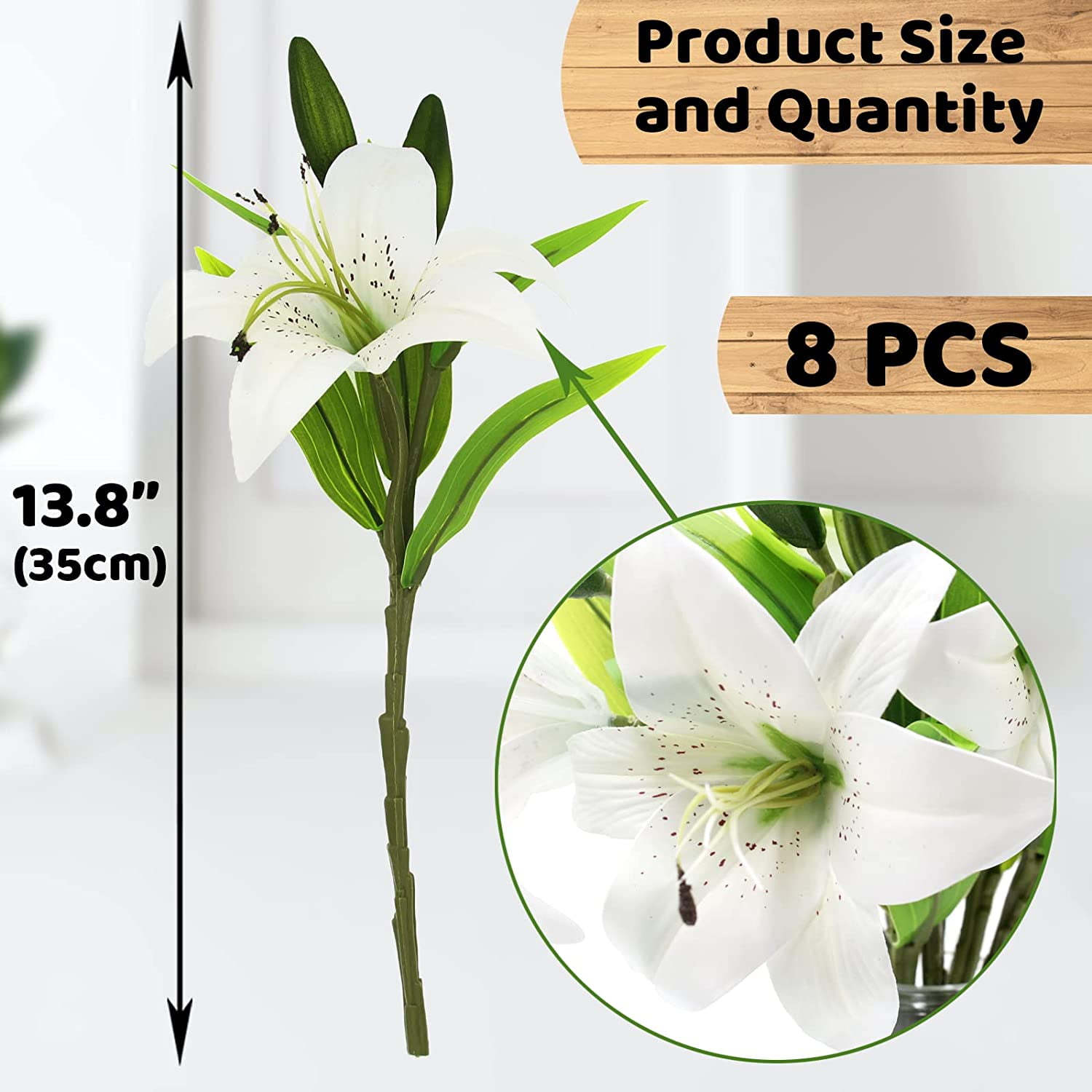 Artificial Tiger Lily Real Touch Lily Easter Lily Fake Spring Flowers for Wedding Home Party Easter Decoration Plastic Lily Faux Flowers (White, 8)