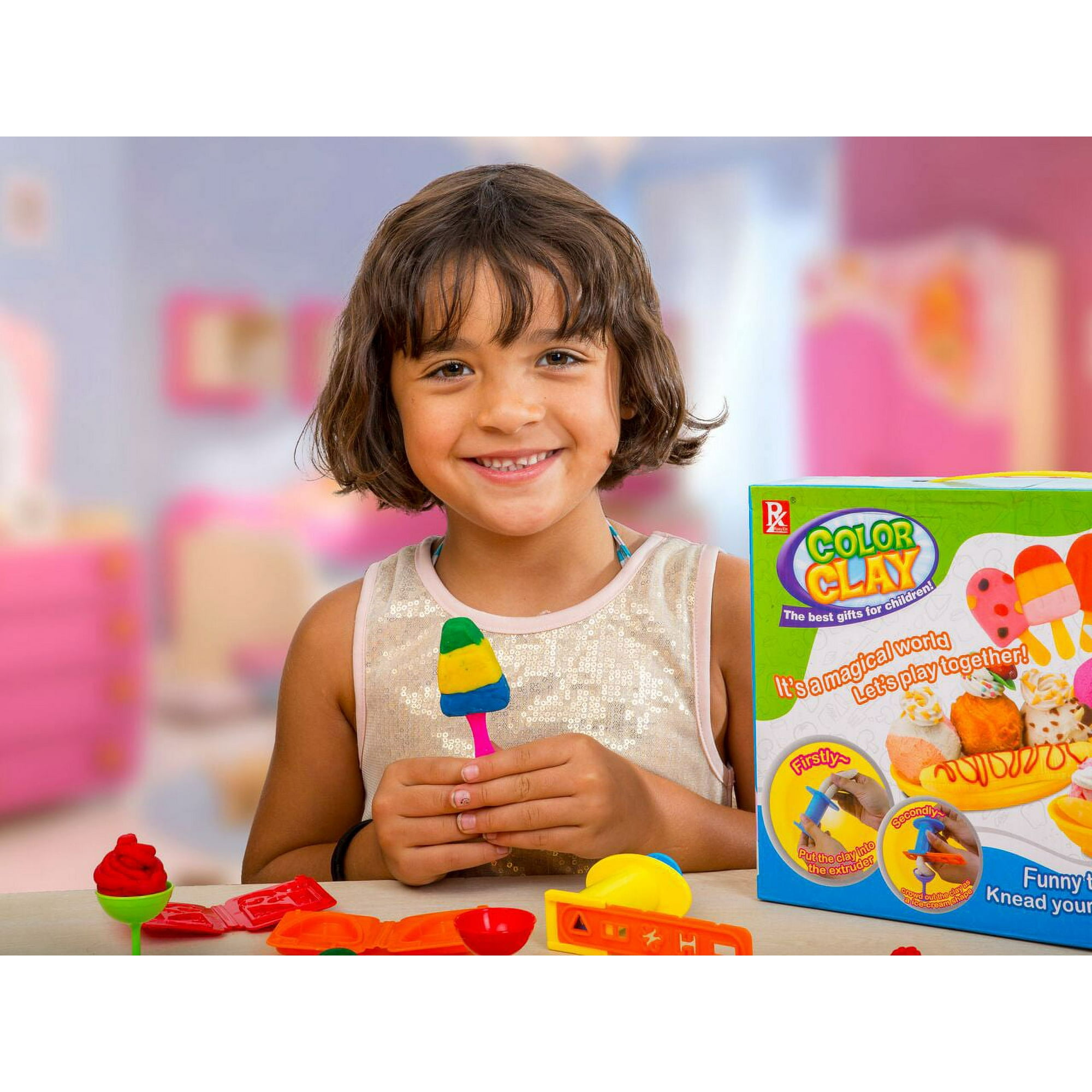 Play Baby Toys DIY Super Soft Clay Collection, Fast Food Series - Ice Cream Set - Create Yummy Frozen Treats