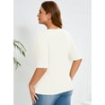 thumbnail image 6 of SHOWMALL Women's Plus Shirts Henley Elbow Sleeve Top Casual Ribbed Curved Tops White 2X Layered Knit Fitted Effortless Style Top, 6 of 7