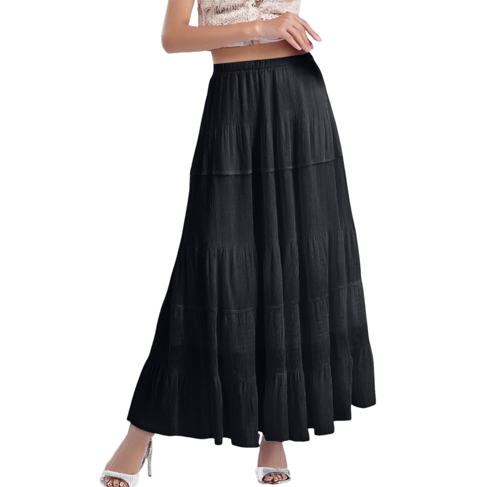 Women's Flowy Chiffon Maxi Skirt Boho Summer Elastic Waist Pleated A-Line  Long Skirt Casual Beach Dress - Walmart.ca