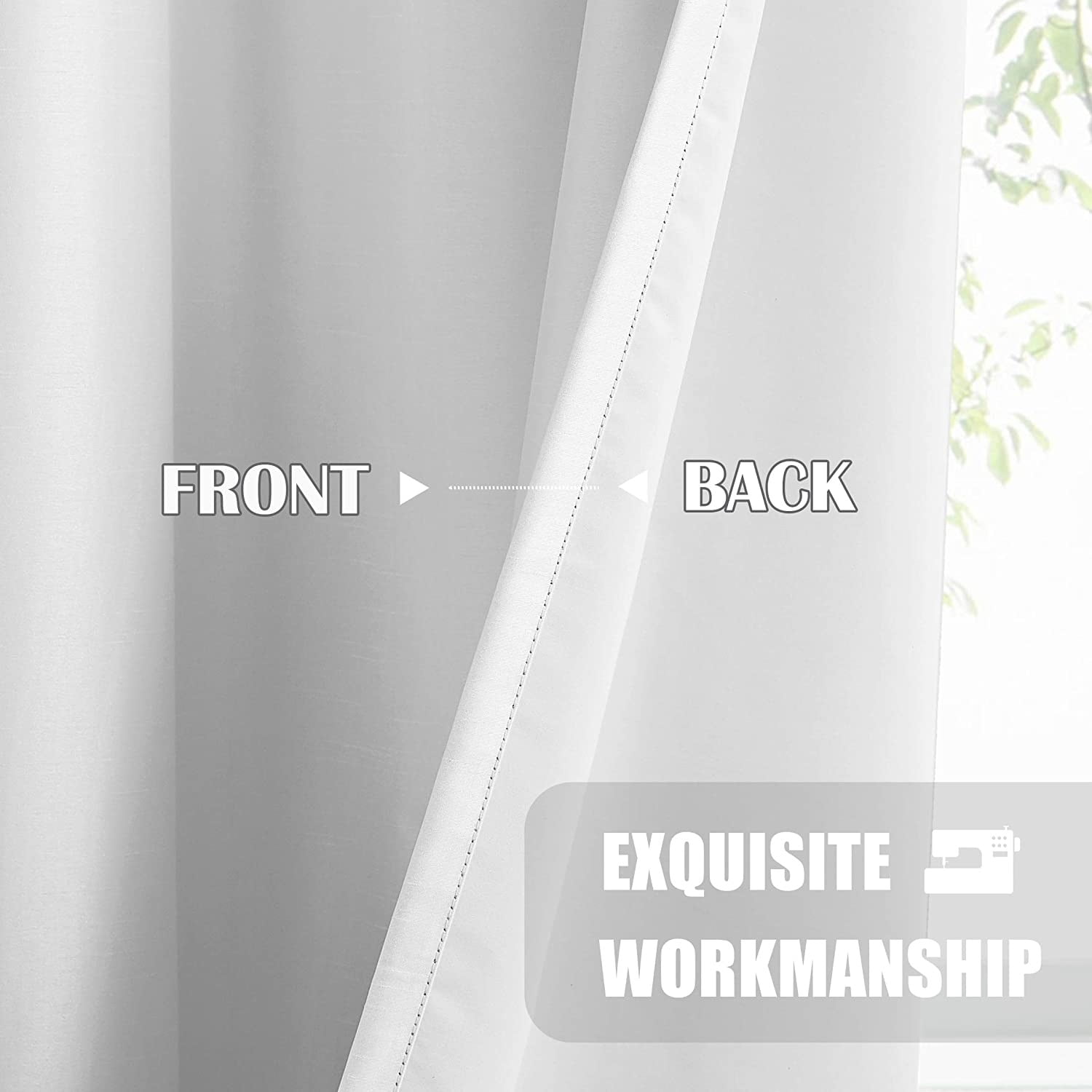 White Full Blackout Window Curtains for Bedroom Noise Reducing Room Darkening Thermal Insulated Drapes Heavy Linen Texture 8 Grommets Top for Living Room with White Liner, 52" x 72", 2 Panels