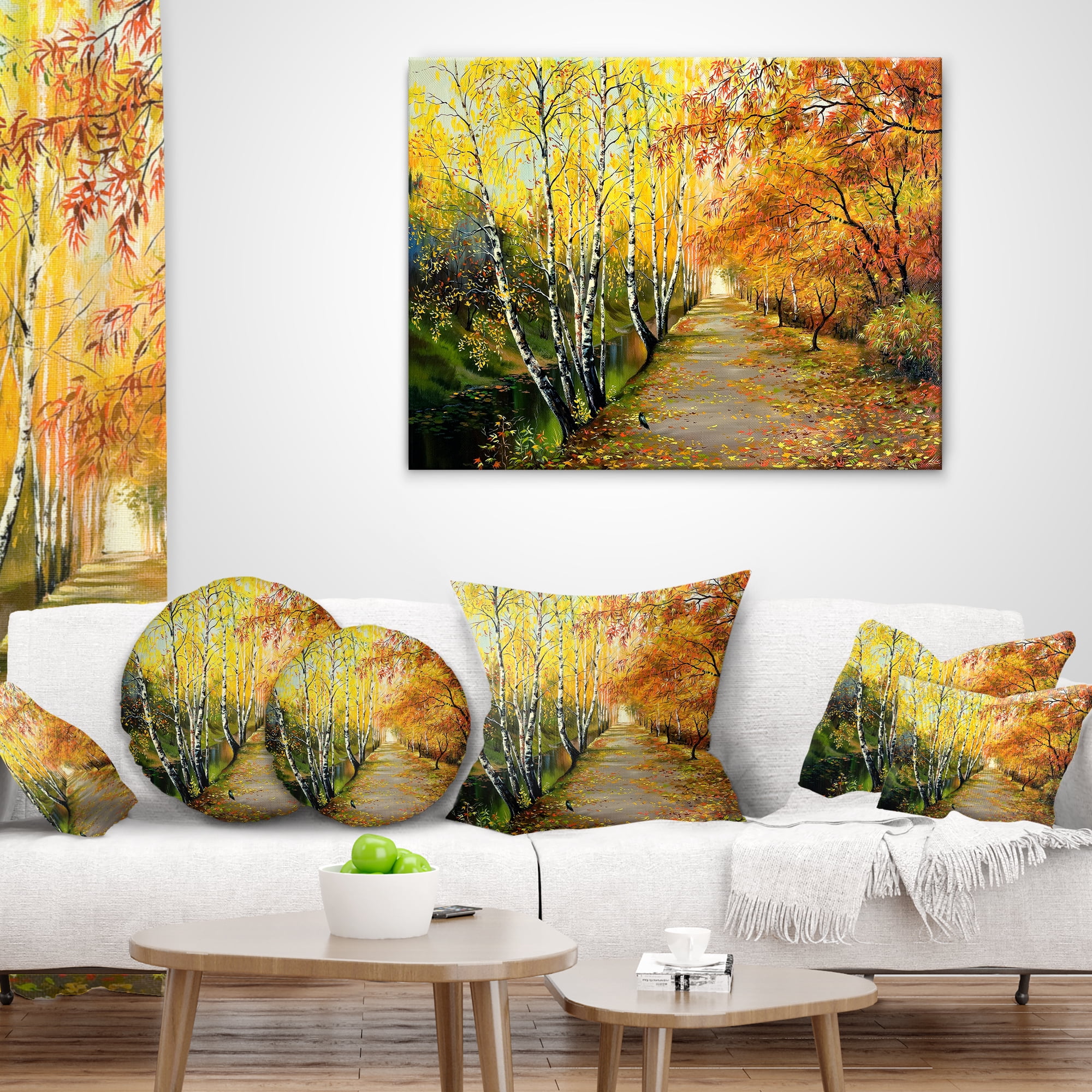 Designart Beautiful Fall Forest - Landscape Printed Throw Pillow - 16x16