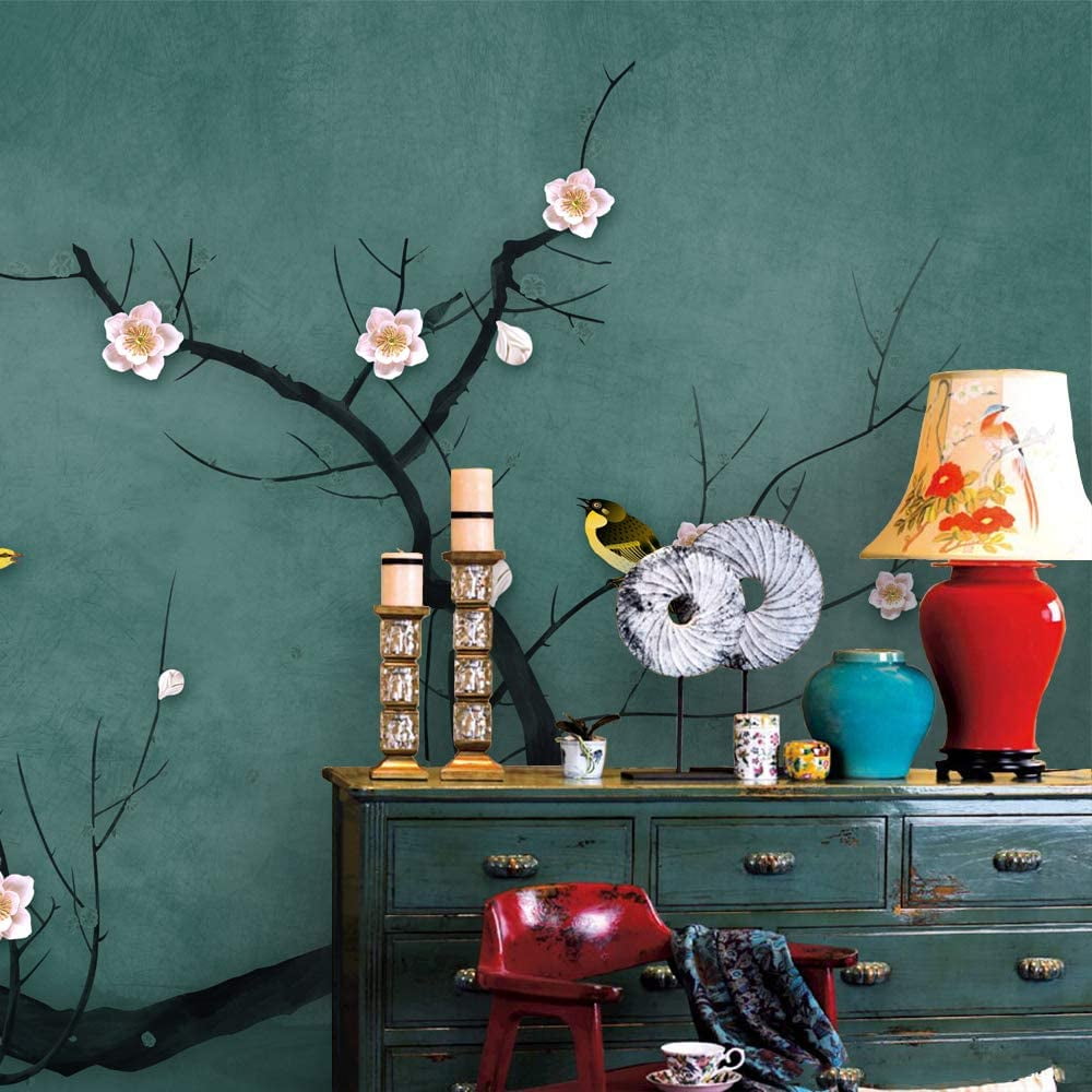 Idea4wall 4pcs Chinese Style Floral Peel and Stick Wallpaper Removable Wall Murals Large Wall