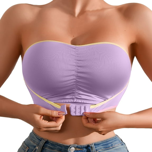 QHFBli Women's Plus Size Strapless Bras Front Closure Bandeau Half Push Up Bra Wireless Bralette