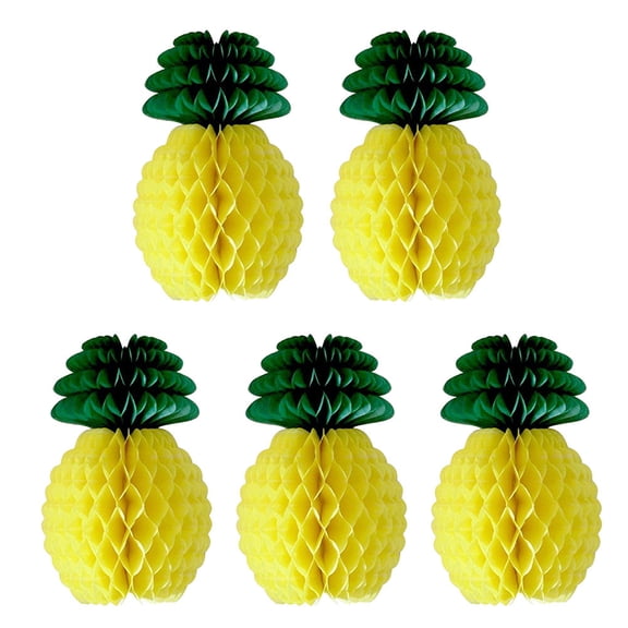 DEEPCRAFF Luau Party Decorations Pineapple Shaped Honeycomb Ball Yellow Tropical Theme 5Pcs