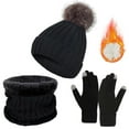 thumbnail image 2 of Bibifish 3 PCS Scarf Hat Sets For Women Solid Color Stylish Three Piece Warm Comfort Sets Beanie Hat Gloves With Neck Warmer Cozy 3 PCS Hat Sets, 2 of 6