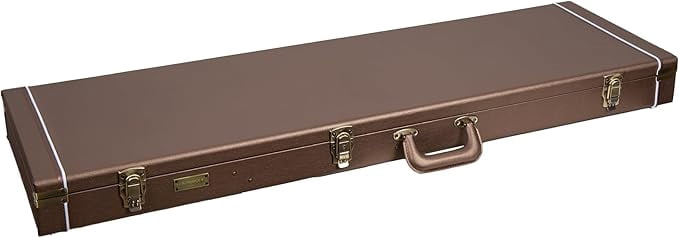 Crossrock Designer Series- Wooden Case for Jazzmaster/Jaguar Style Electric Guitars- Security Lock, Metal Feet, Storage Space- Chocolate Brown