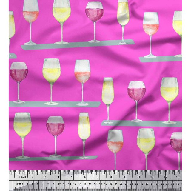 Soimoi Poly Georgette Fabric Wine Glass Bar Fabric Prints By Yard 42 Inch Wide