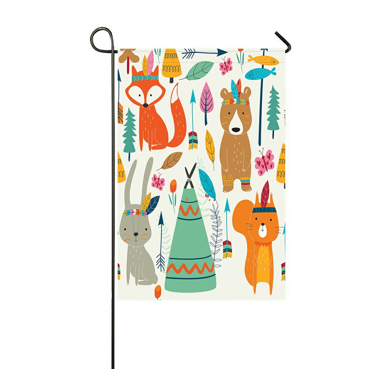 ECZJNT cute woodland tribal animals in cartoon style Garden Flag ...