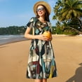 thumbnail image 4 of Balery Colorful Bulldog Duo Vestidos sueltos de manga corta para mujer, vestidos de verano 2025, vestidos casuales de corte A con vuelo., 4 of 6