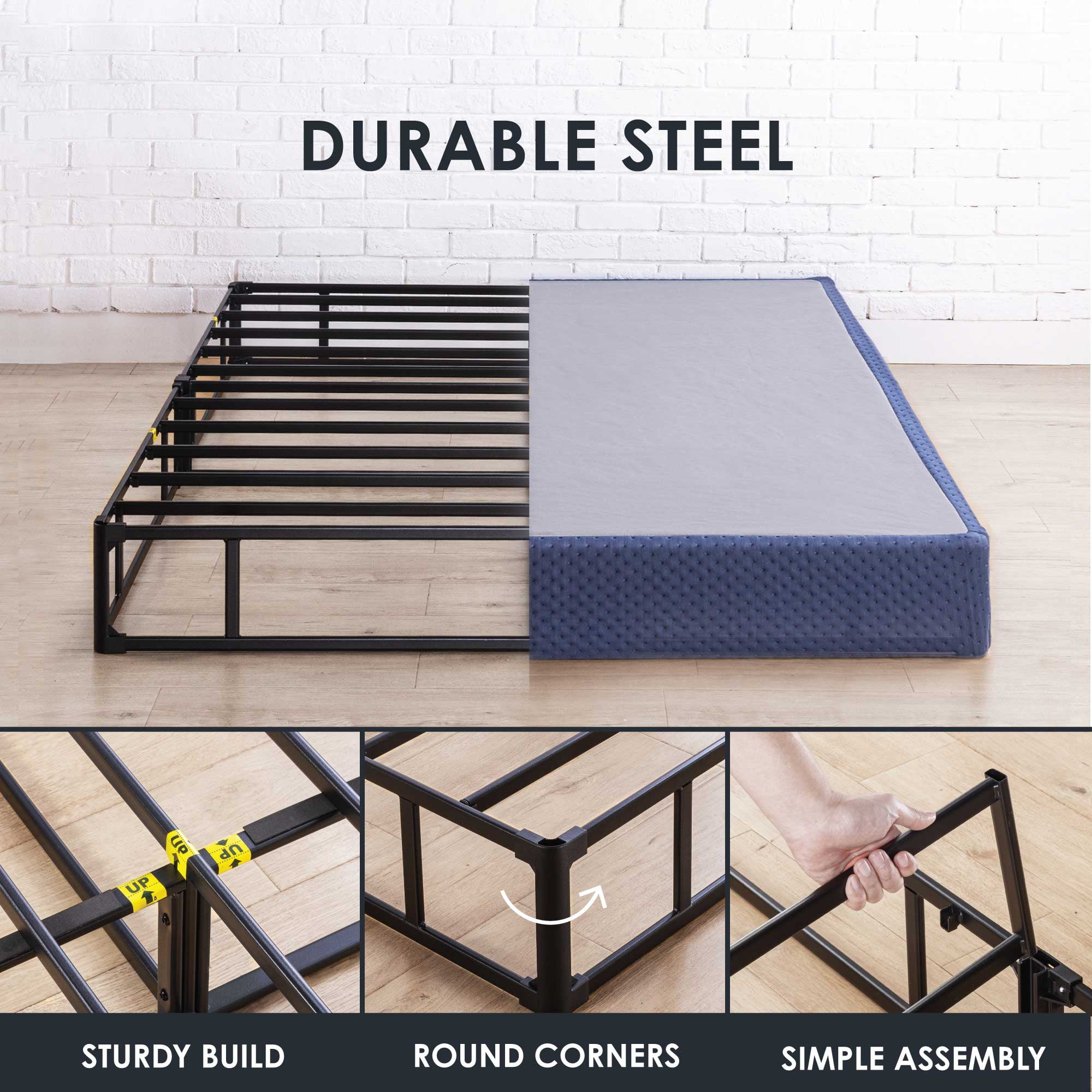 Mellow 9" Box Spring, Heavy Duty Steel, Easy Assembly, Navy, Queen