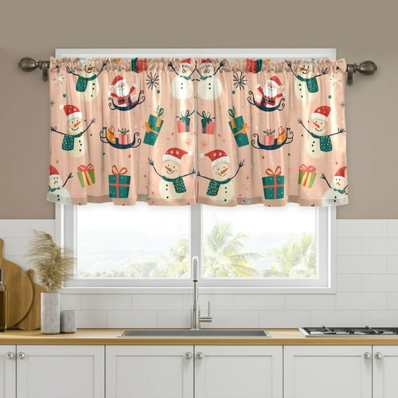 Yayeee Kitchen Curtains Set of 2 Light Filtering 57"x24" Over Sink Window Panels, Beige Christmas Snowman