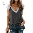 thumbnail image 1 of Camiseta de mujer de encaje con cuello en V, sin mangas, informal, suelta, para niña, camiseta de verano, gris oscuro, L Vogacara AP001333-18, 1 of 5