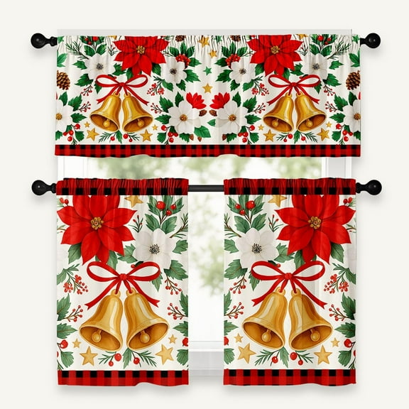 Christmas Kitchen Curtains 36 Inch Length, Christmas Curtain for Kitchen 3 Piece Set, Kitchens Window Curtains and Valances Over Sink for Kitchens Decoration Cortina de Navidad para cocina