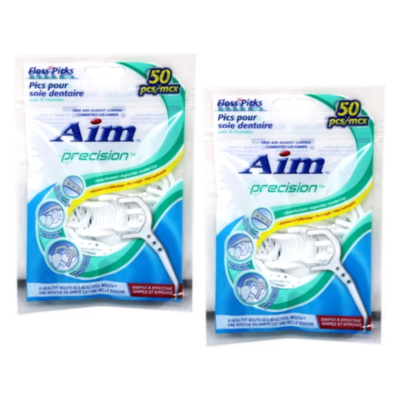 Aim Floss Picks Waxed 50 count per pack (2 packs)