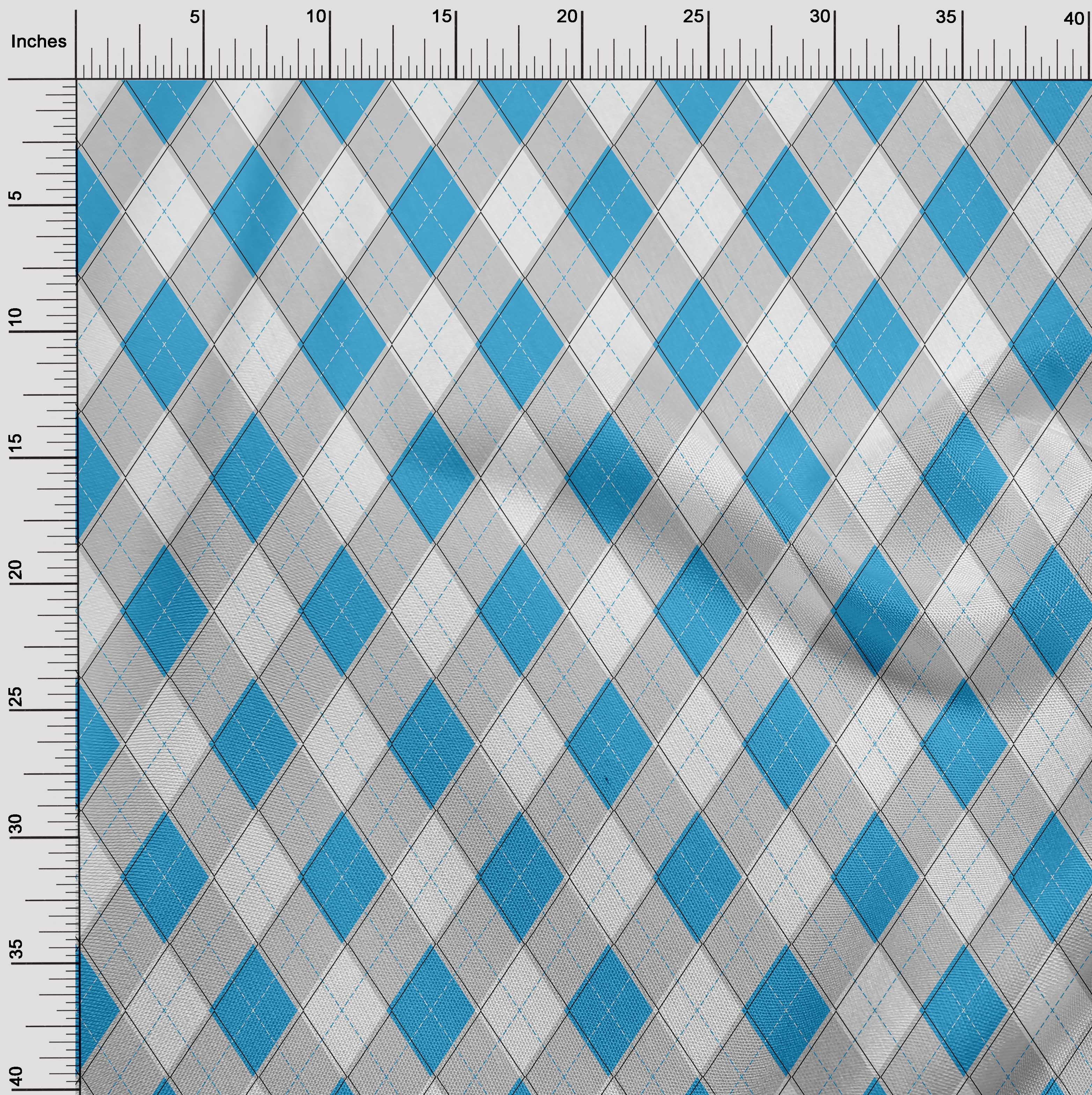 oneOone Velvet Light Blue Fabric Check Argyle Fabric For