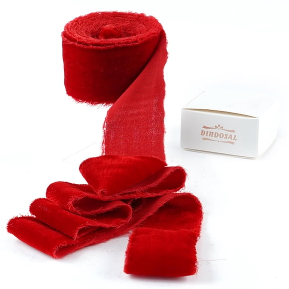 Cinta DINDOSAL de terciopelo rojo de 3 yardas (2,7 m) para decoración navideña