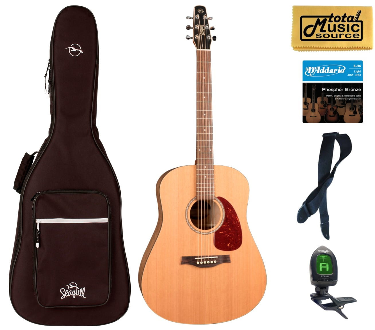 Seagull S6 Cedar Original Series Left Handed Guitar W/ Gigbag Bundle