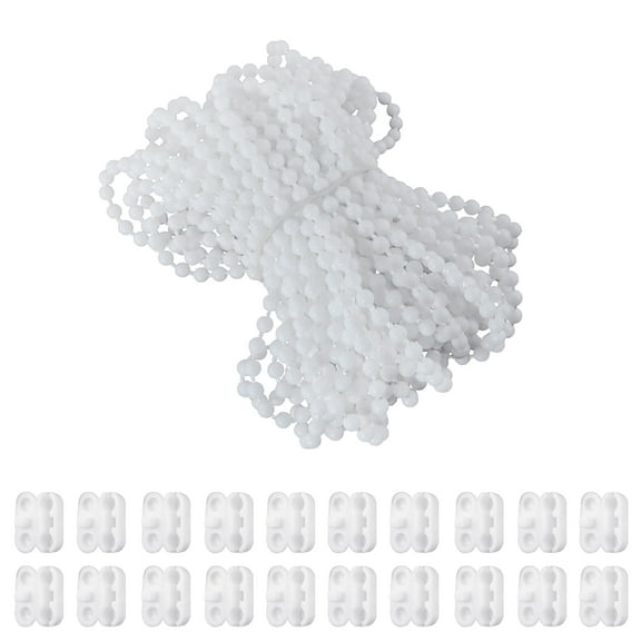 PAPADA White Plastic Blind Beaded Chain Cord 10M Vertical Roman Roller Shade Blind Repair with 20pcs Ball Chain Connector Clips