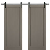 Sliding Double Barn Doors 48 x 84 with Hardware | Quadro 4111 Grey Ash | Top Mount 13FT Rail Sturdy Set | Kitchen Wooden Solid Panel Interior Bedroom Bathroom Door