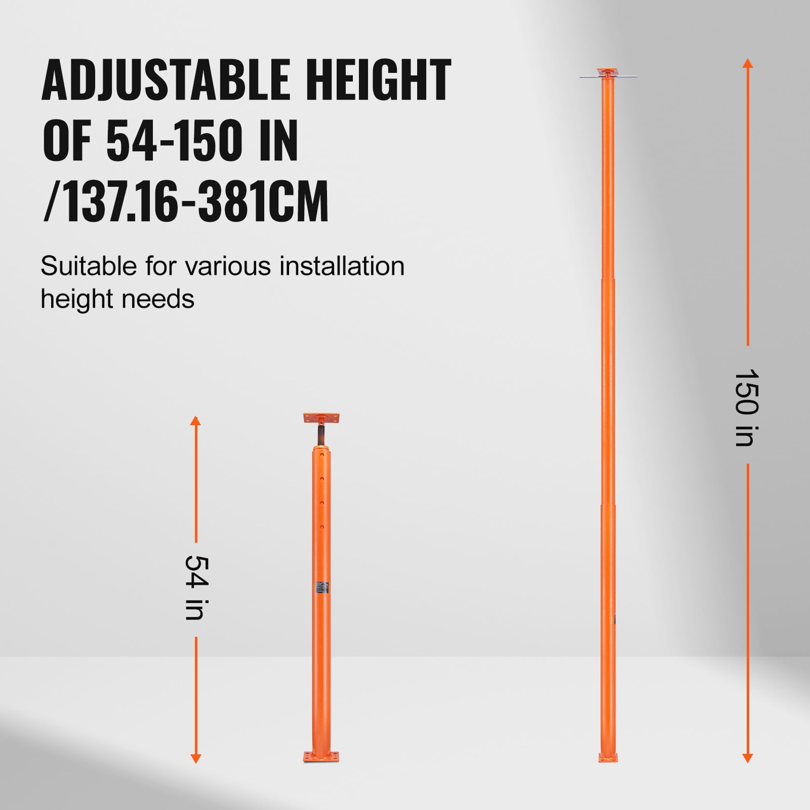 KFFKFF Home Jack Stand, Adjustable 54"-150" Height, Supports Up to 11200 lbs, Steel Telescopic Jack for Basement, Ideal for House Leveling & Temporary Support