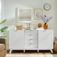 thumbnail image 3 of OKD Fluted Sideboard Buffet Cabinet with Sliding Doors and 4 Drawers, Modern 60" Wide Coffee Bar Table, Faux Marble Top, Storage Console for Dining Room and Living Room, Solid White, 3 of 7