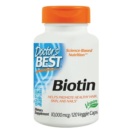 Doctor's Best Biotin, Non-GMO, Vegan, Gluten Free, Supports Hair, Skin, Nails, 10,000 mcg, 120 Veggie (Best Biotin For Hair Skin And Nails)