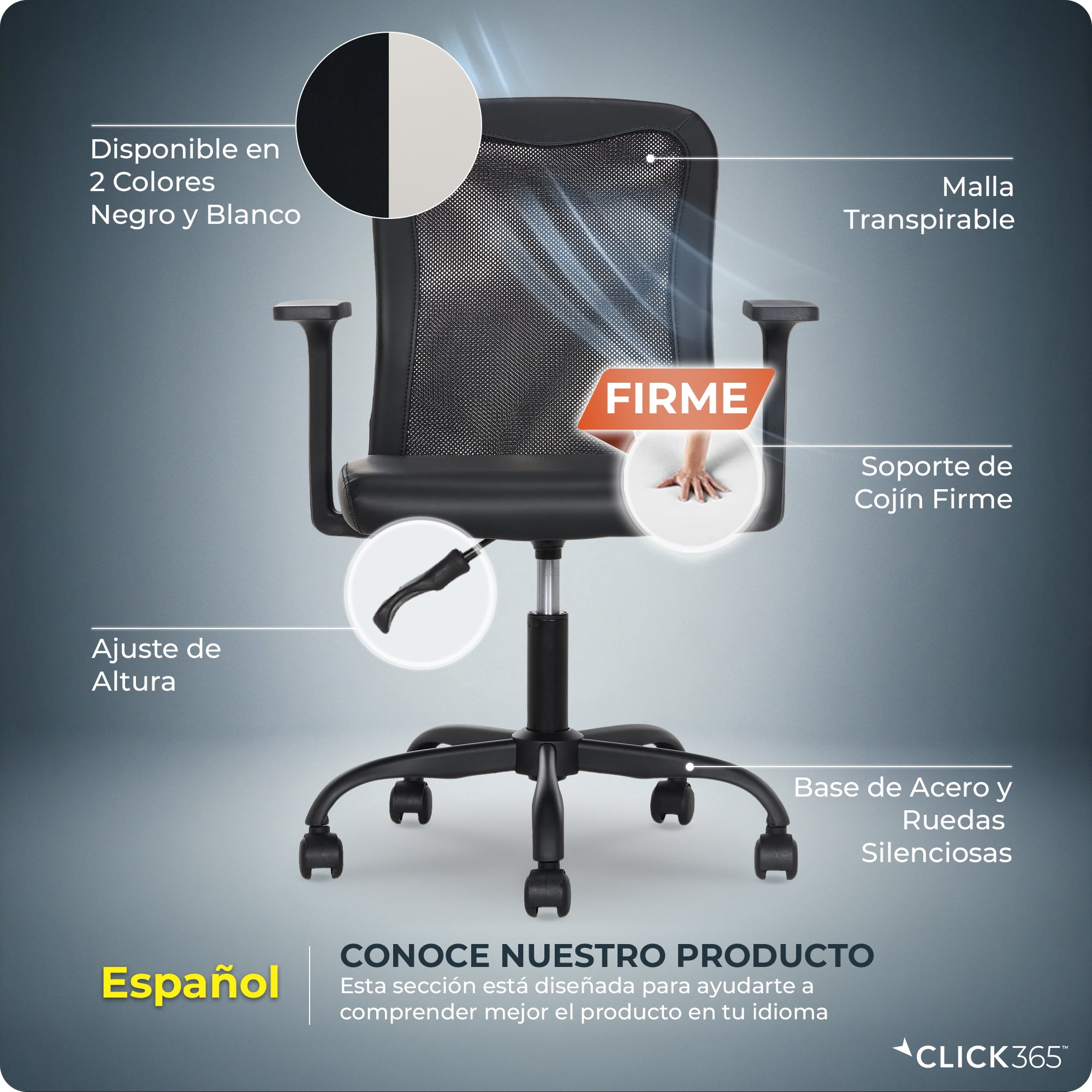Click365 AeroCore M110 Adult Mesh Mid Back Indoor Residential Ergonomic Office Chairs, Hardware Kit, Black