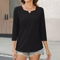 thumbnail image 3 of RYRJJ Women's 3/4 Length Sleeve Tops Square V Notched Neck Tee Shirts Dressy Casual Summer Tunic Blouses(Black,XL), 3 of 4