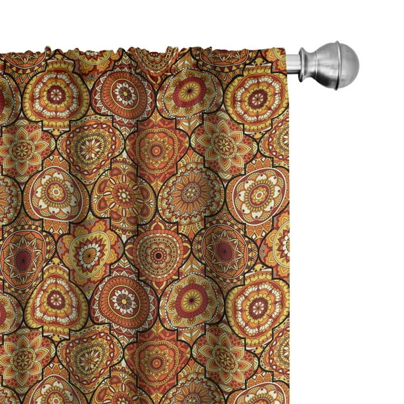 Ambesonne Moroccan Curtains, Floral Motifs Ottoman, Pair of 28"x84", Orange Yellow Brown