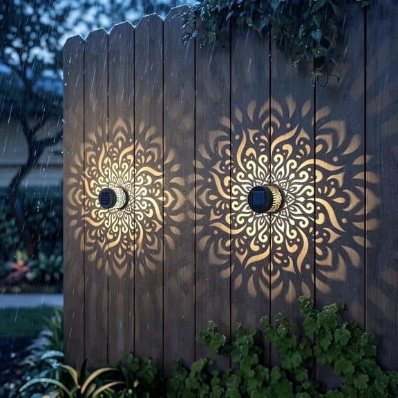 2 Pack Decorative Solar Mandala Lights, Solar Fence Lights Outdoor, Hanging LED Solar Deck Step Wall Lights Waterproof for Yard, Garden, Patio, Backyard Decor, Gifts for Mom Women, Warm White